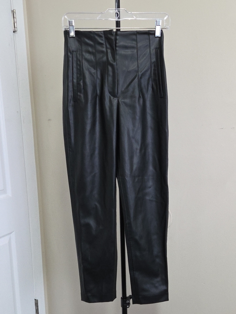 Zara Black Faux Leather High-Waist Tapered Pants
